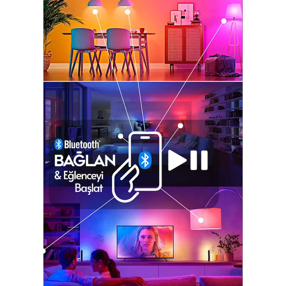 Bluetooth Hoparlörlü Uzaktan Kumandalı Rgb Akıllı Led Ampul-16 Renk Lamba