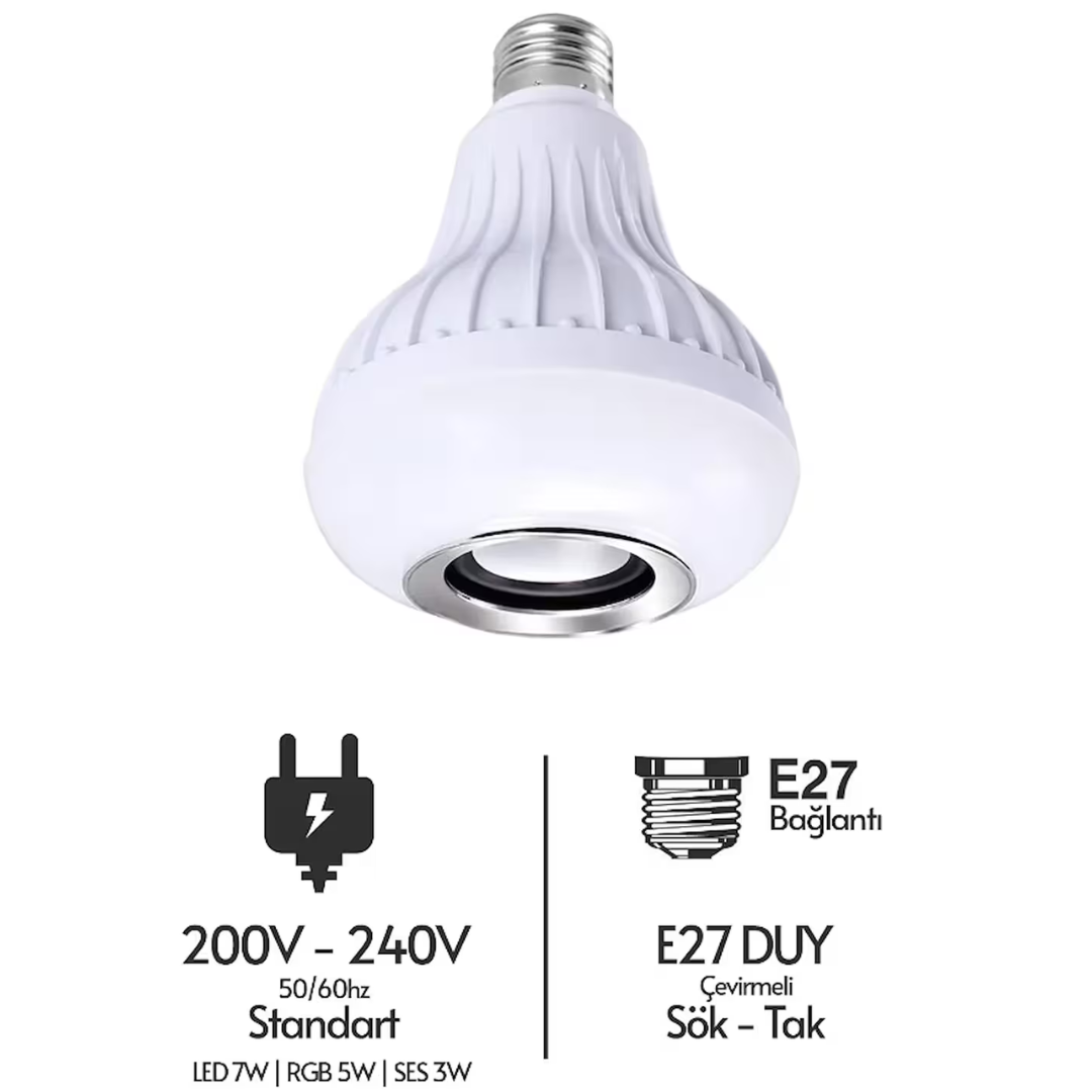 Bluetooth Hoparlörlü Uzaktan Kumandalı Rgb Akıllı Led Ampul-16 Renk Lamba
