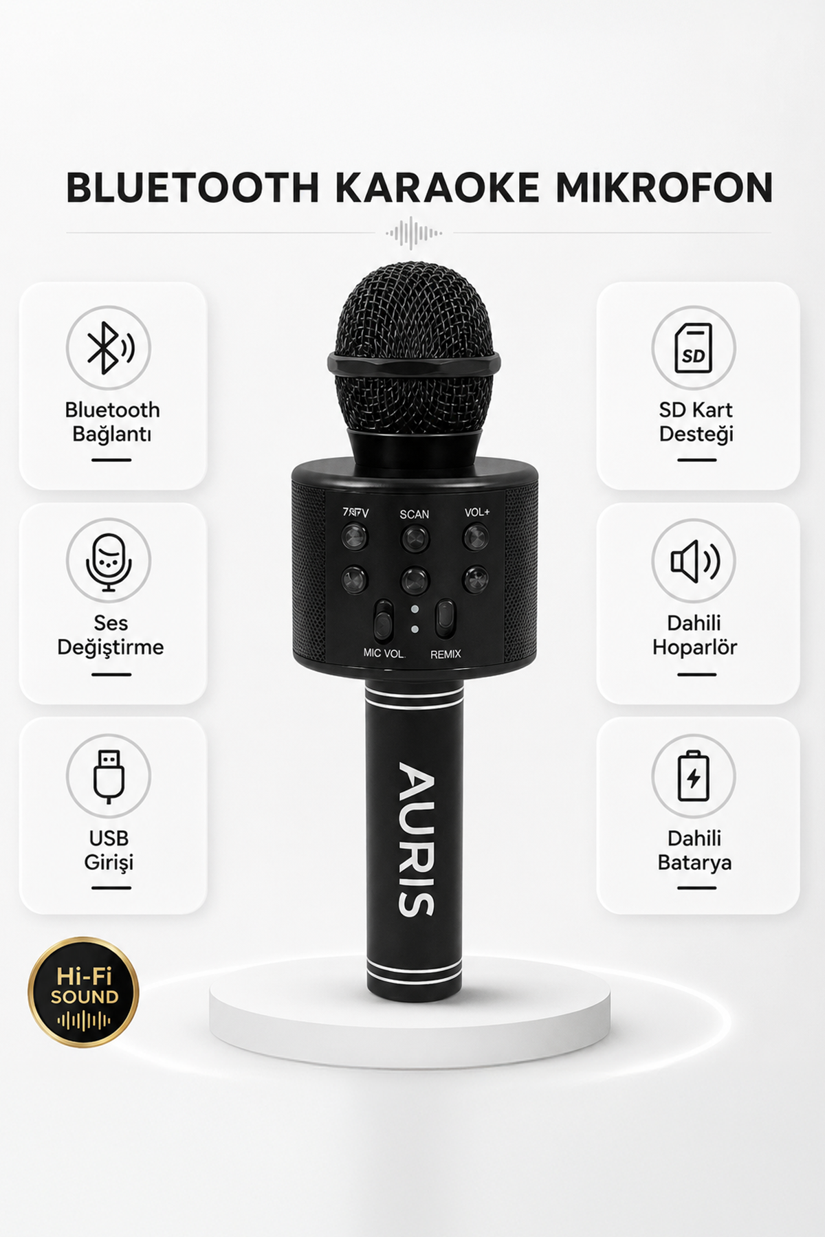 Bluetooth Karaoke Mikrofon Kablosuz Hoparlörlü Mikrofon USB Şarjlı Telefon Uyumlu