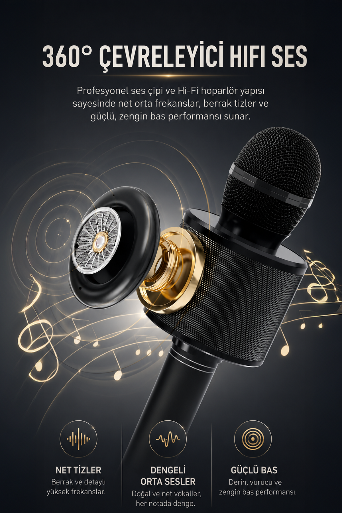 Bluetooth Karaoke Mikrofon Kablosuz Hoparlörlü Mikrofon USB Şarjlı Telefon Uyumlu