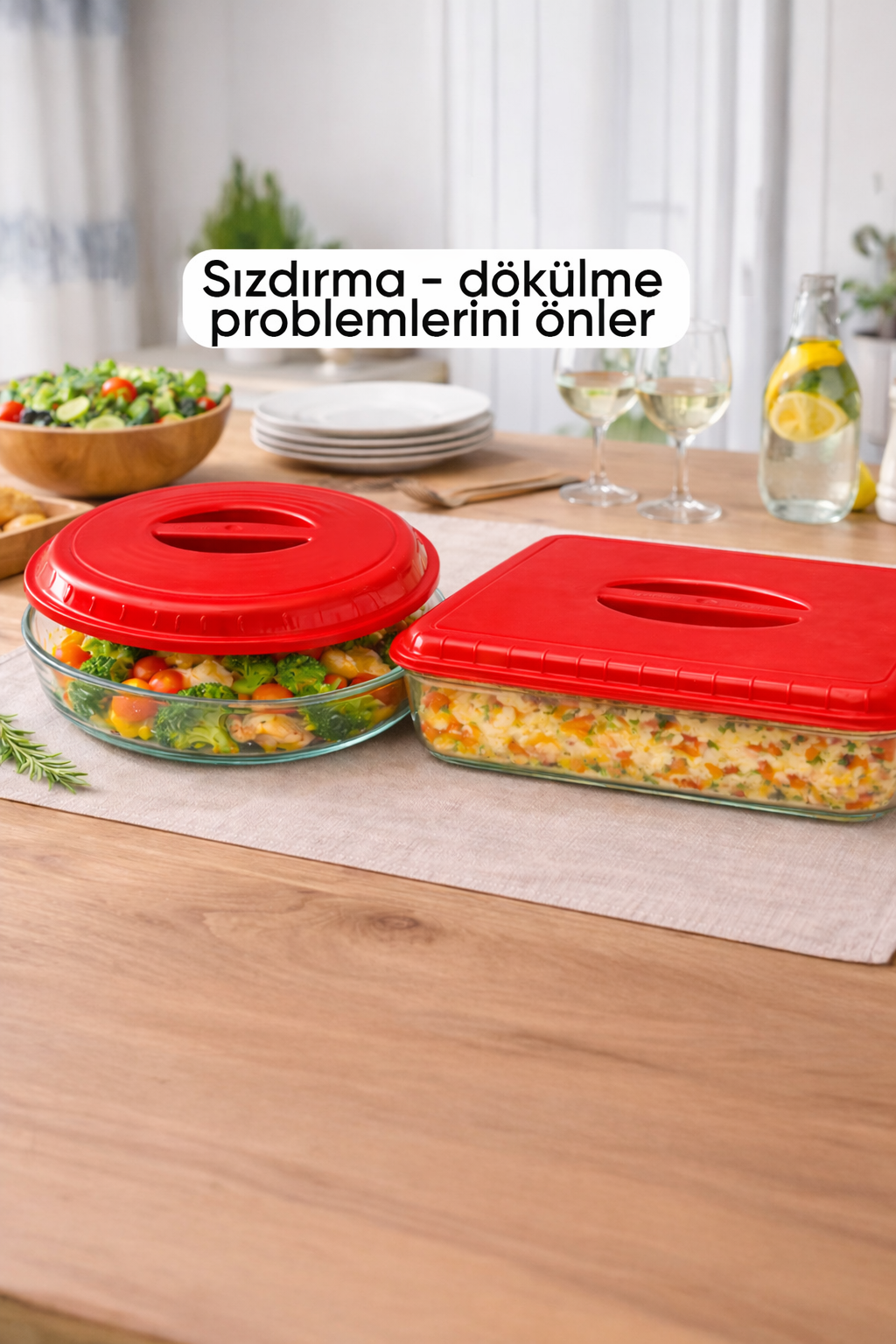 Borcam Kapağı Kırmızı Renk Sızdırmaz Yapılı Dikdörtgen ve Yuvarlak Kaplarla Uyumlu Mikrodalga ve Bulaşık Makinesine Uygun Pratik Gıda Saklama ve Koruma Sunan Esnek Borcam Kapağı