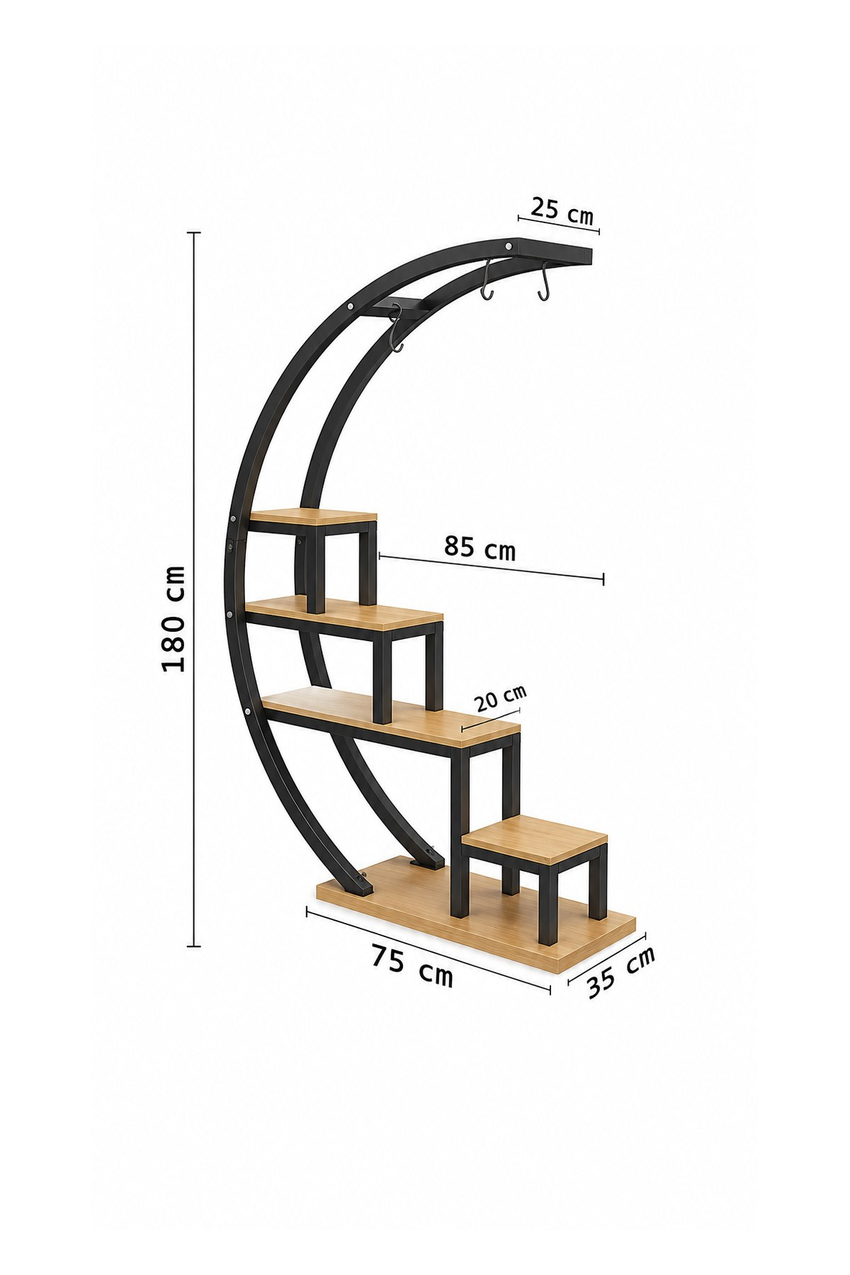Büyük C Tipi Metal Ahşap Çiçeklik Çok Katlı Dekoratif Saksı Bitki Standı Raf