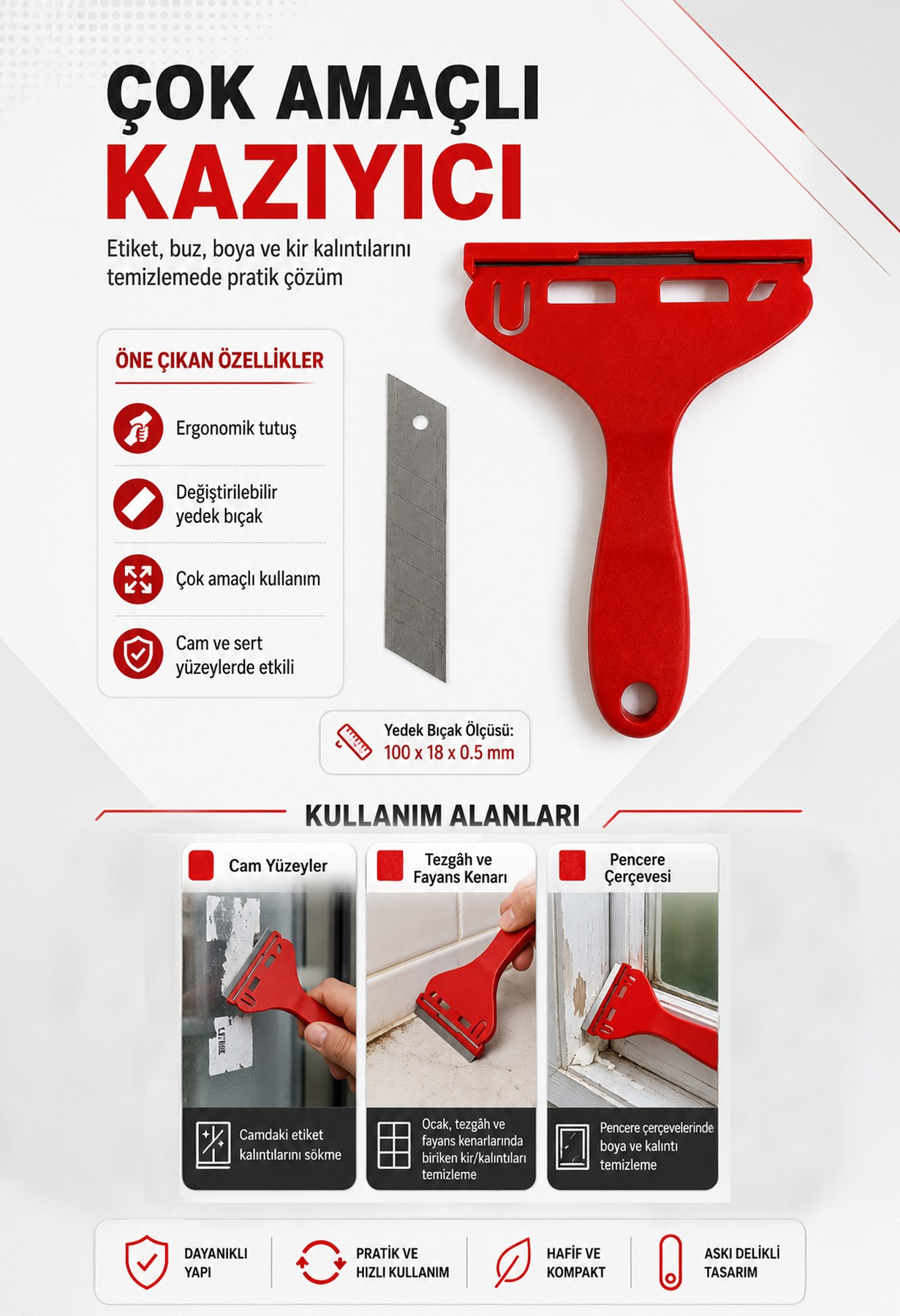 Cam Ocak Temizleme Kazıyıcı Jiletli Cam Kazıma Aparatı Seramik Ocak Temizlik Aparatı