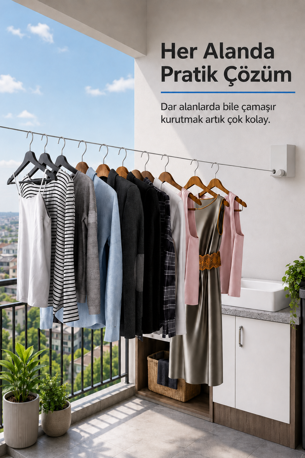 Çekilebilir Paslanmaz Çelik Çamaşır Kurutma İpi Balkon Banyo İçi Duvar Askısı 4,2 m