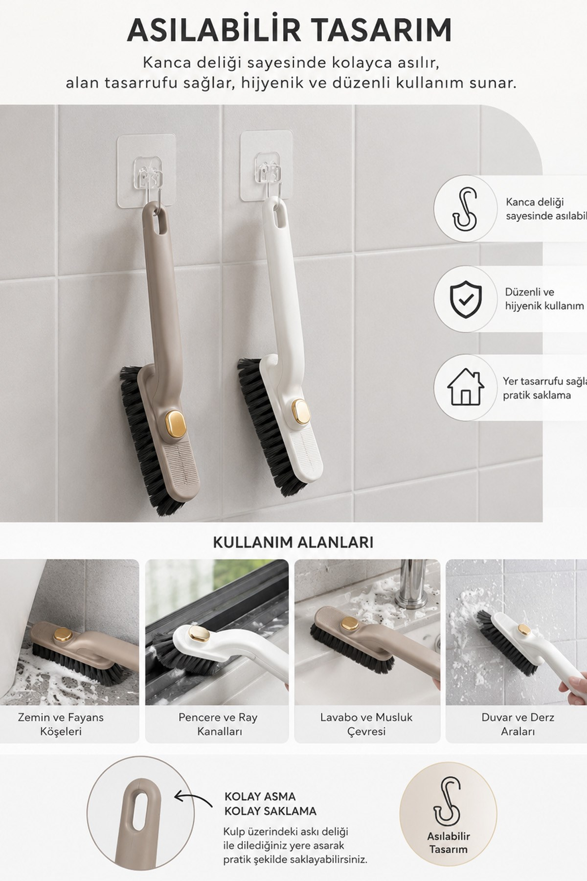 Cımbızlı Döner Başlıklı Dip Köşe Temizlik Fırçası Derz Fayans Lavabo Fırçası 24 cm