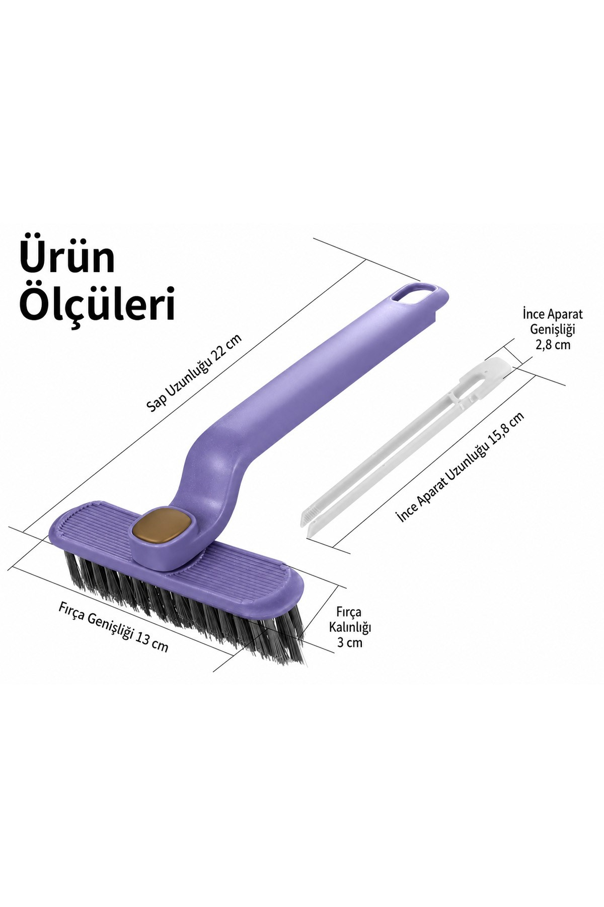 Cımbızlı Döner Başlıklı Dip Köşe Temizlik Fırçası Derz Fayans Lavabo Fırçası 24 cm