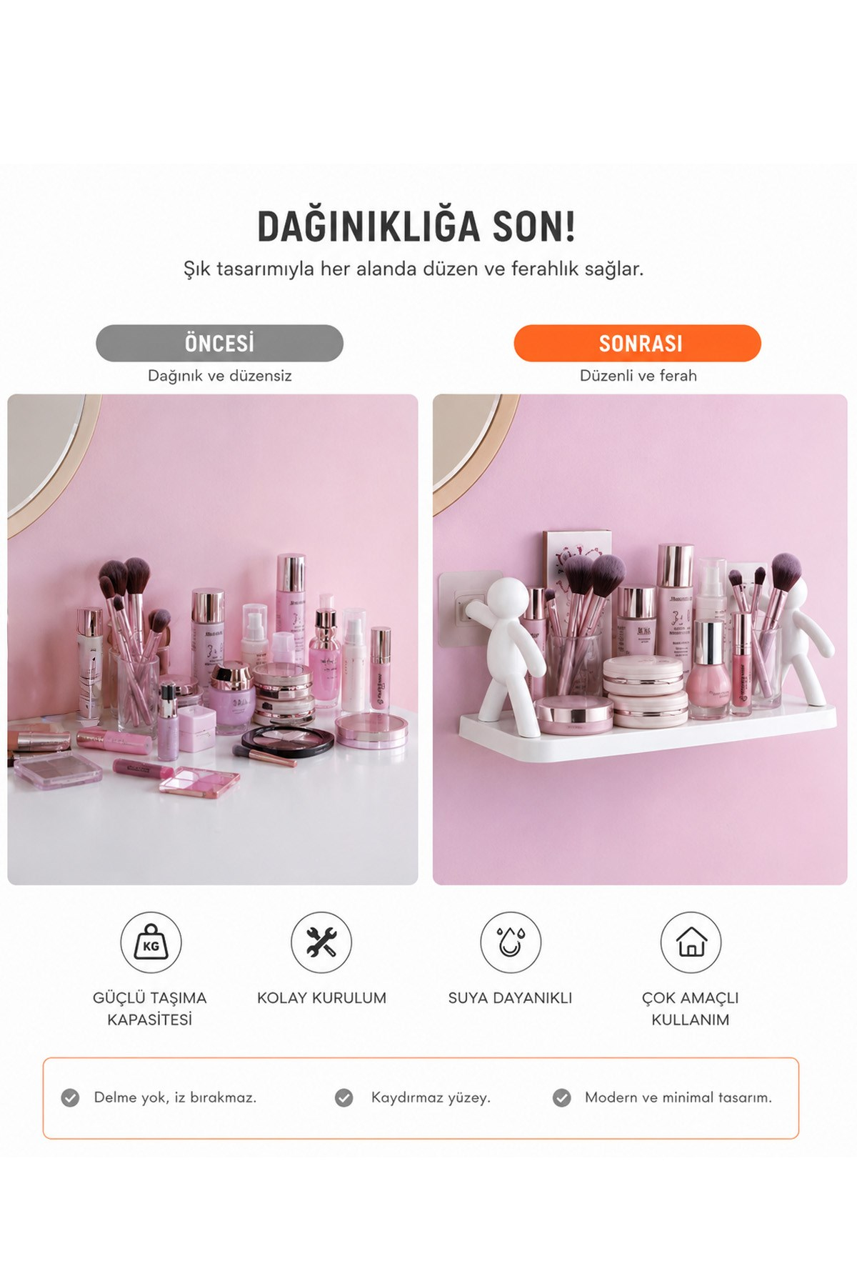 Çöp Adam Tasarımlı Yapışkanlı Mutfak, Banyo Rafı Şampuan Kozmetik Baharat Organizer 33,5 cm