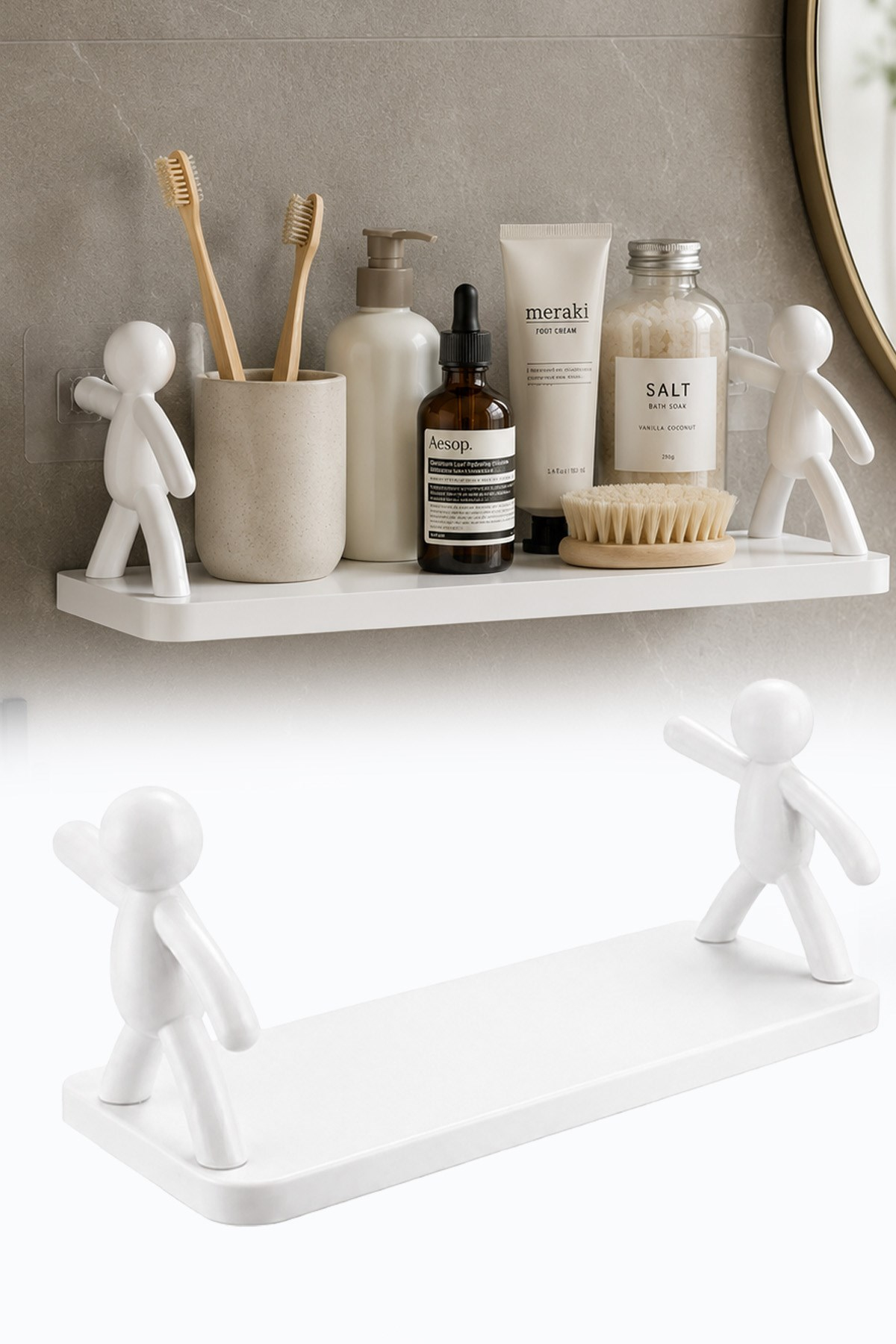 Çöp Adam Tasarımlı Yapışkanlı Mutfak, Banyo Rafı Şampuan Kozmetik Baharat Organizer 33,5 cm