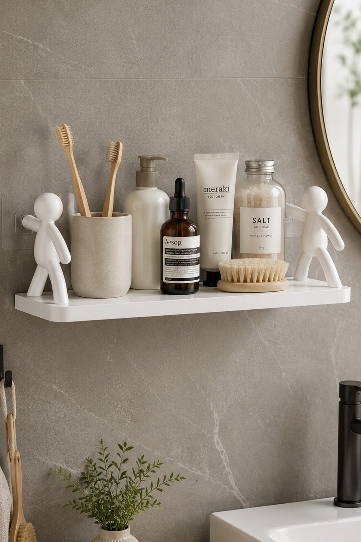 Çöp Adam Tasarımlı Yapışkanlı Mutfak, Banyo Rafı Şampuan Kozmetik Baharat Organizer 33,5 cm
