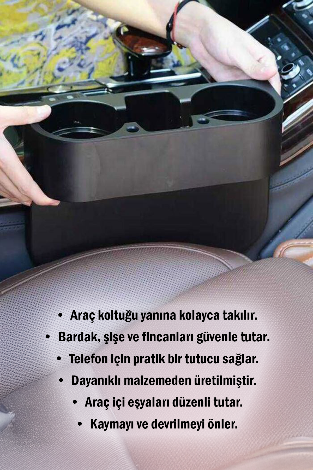 Dayanıklı Oto Koltuk Yanı Bardak Tutucu ve Telefon Tutucu Pratik Araç İçi Eşya Düzenleyici Aparat