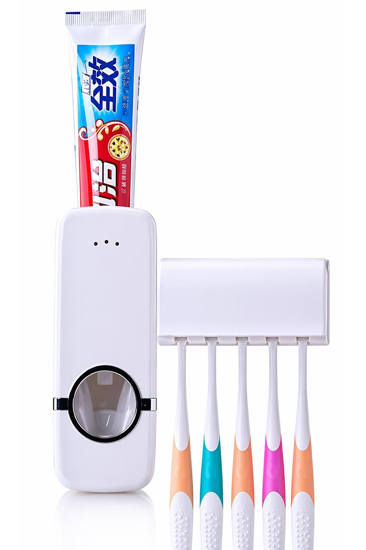 Diş Fırçalık ve Macun Dispenser Yapışkanlı Duvar Tipi Organizer Banyo Düzenleyici Set