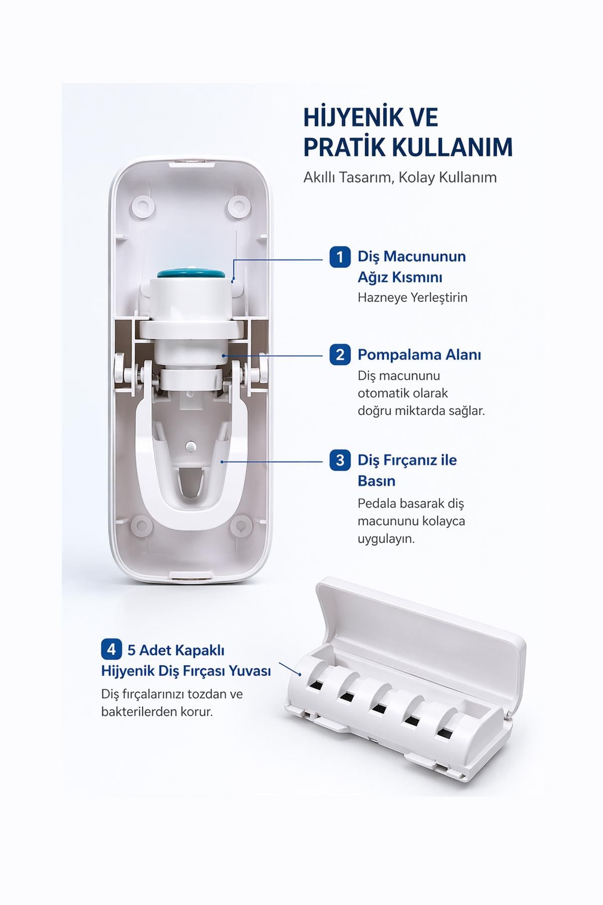 Diş Fırçalık ve Macun Dispenser Yapışkanlı Duvar Tipi Organizer Banyo Düzenleyici Set