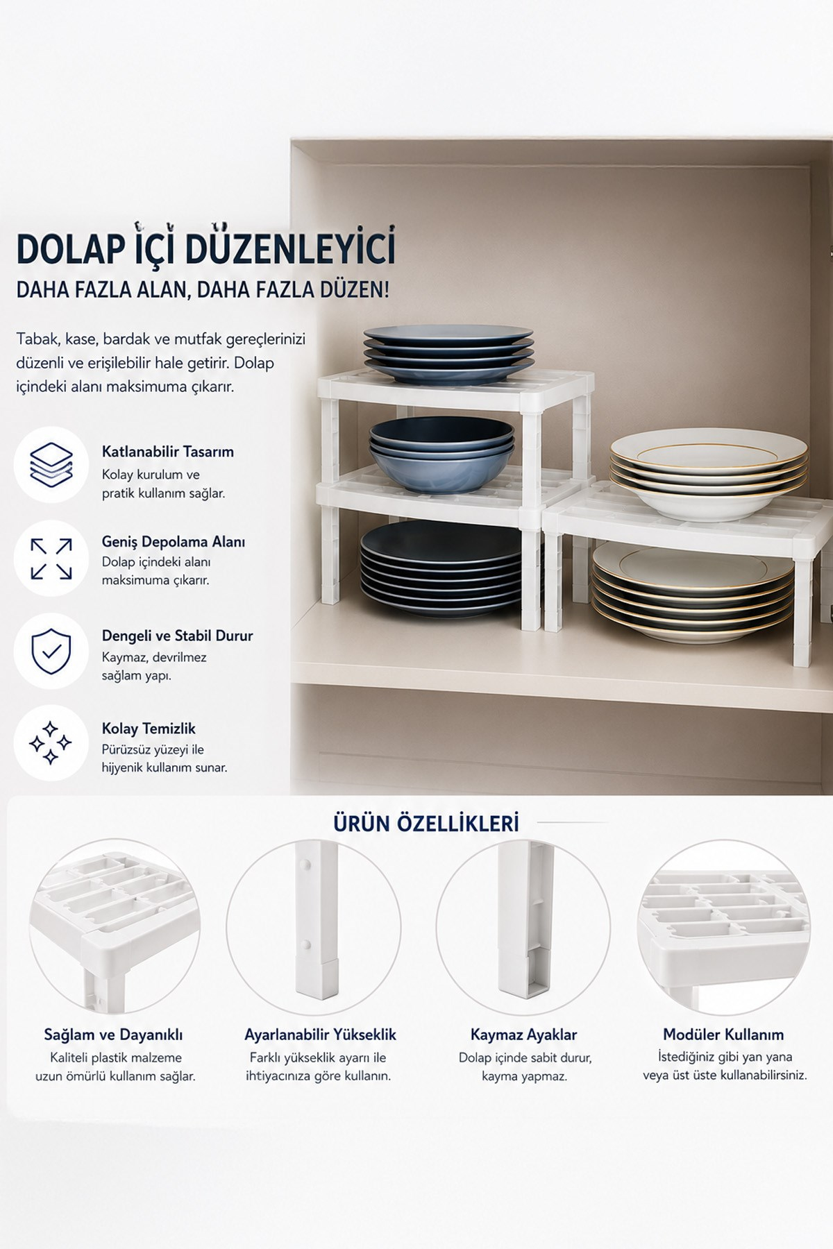 Dolap İçi Çok Katlı Düzenleyici Raf Mutfak Dolabı Tezgah Üstü Organizer Raf