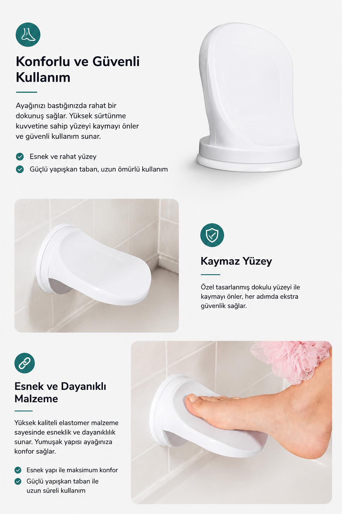 Duş İçin Ayak Dayama Aparatı Vantuzlu Ayak Tıraş Destek Pedi Kaymaz Banyo Aparatı