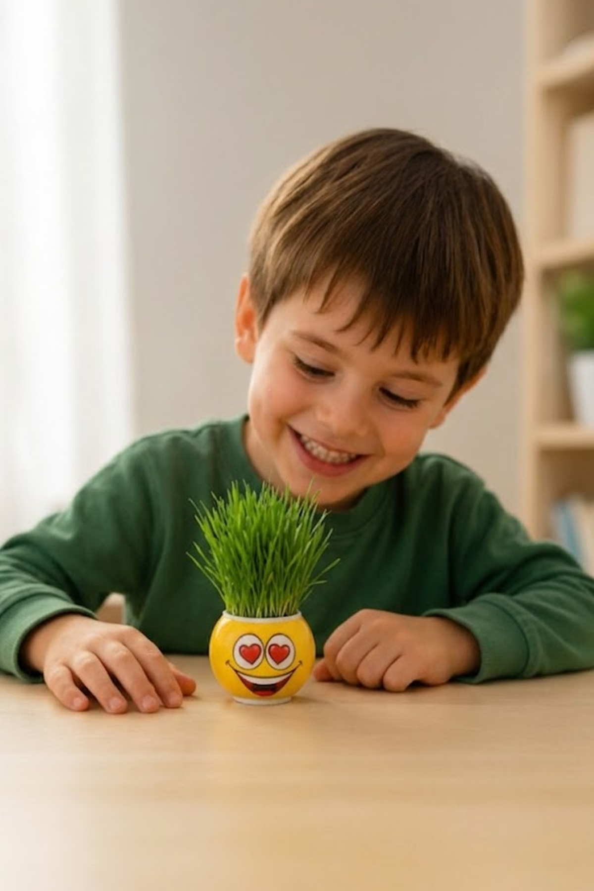 Emoji Figürlü Çim Adam Oyuncak Toprak Tohumlu Dekoratif Saksı Çocuk Eğitici Bitki 6 cm