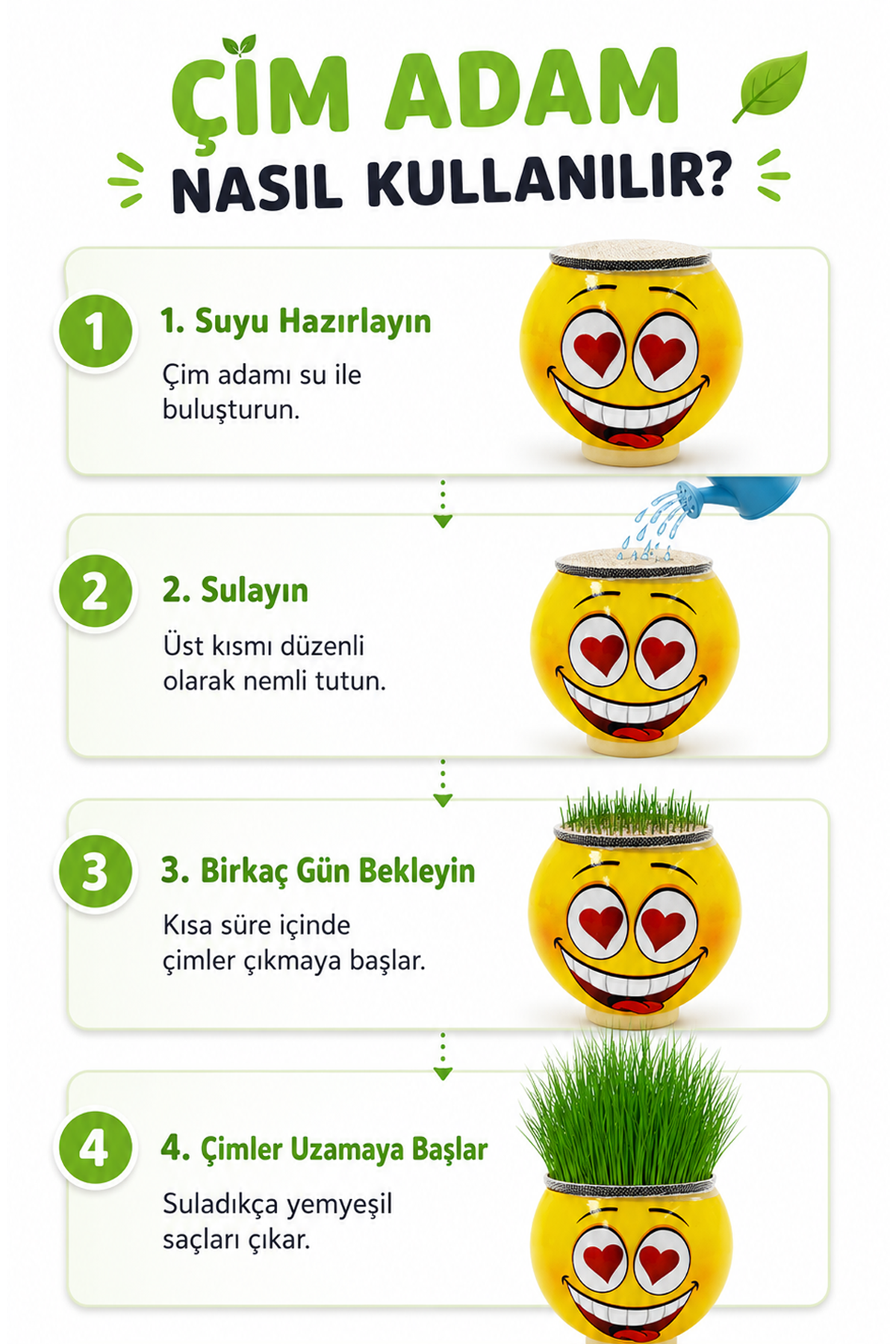 Emoji Figürlü Çim Adam Oyuncak Toprak Tohumlu Dekoratif Saksı Çocuk Eğitici Bitki 6 cm