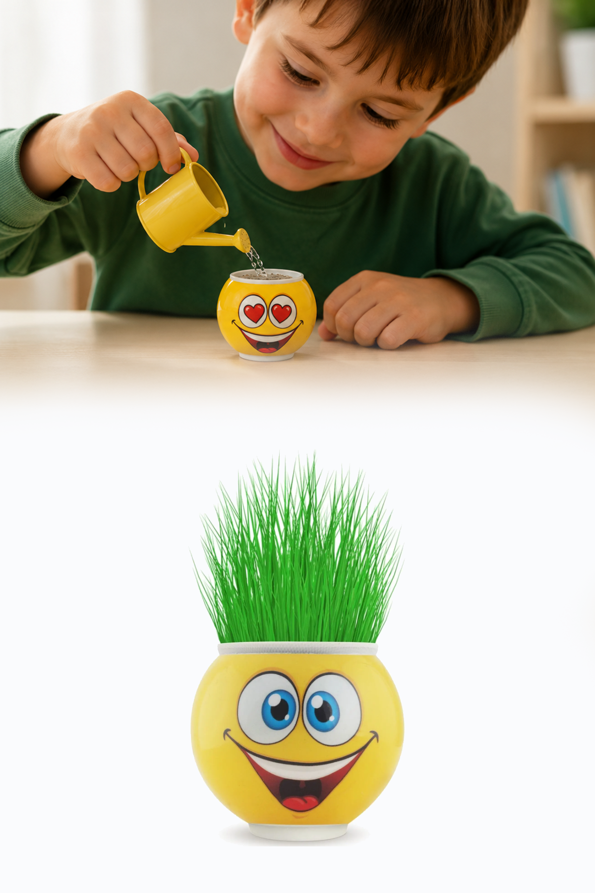 Emoji Figürlü Çim Adam Oyuncak Toprak Tohumlu Dekoratif Saksı Çocuk Eğitici Bitki 6 cm