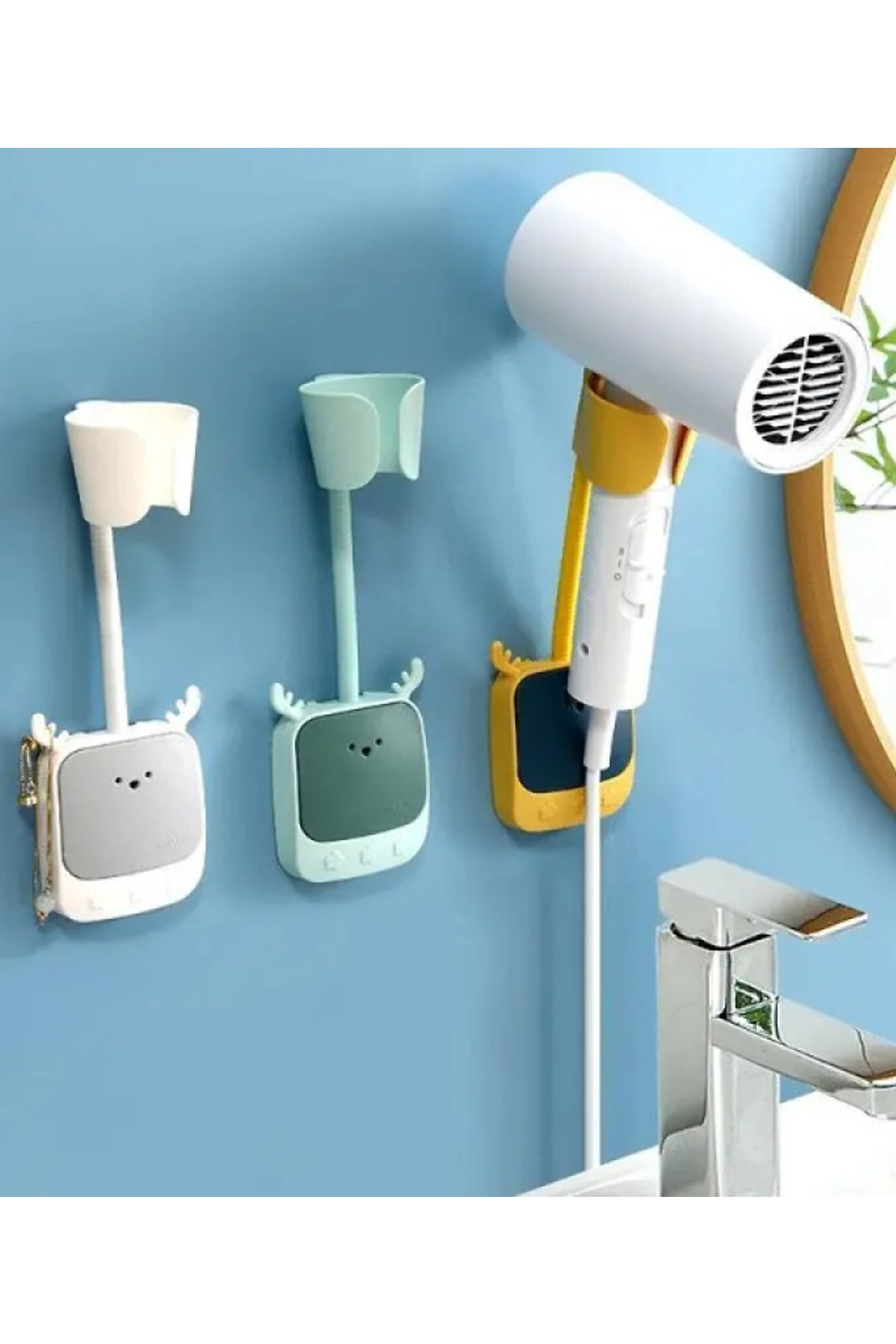 Geyik Figürlü Fön Makinesi Askısı Duvara Monte Edilen Şık Fön Tutucu Dayanıklı Banyo Organizeri