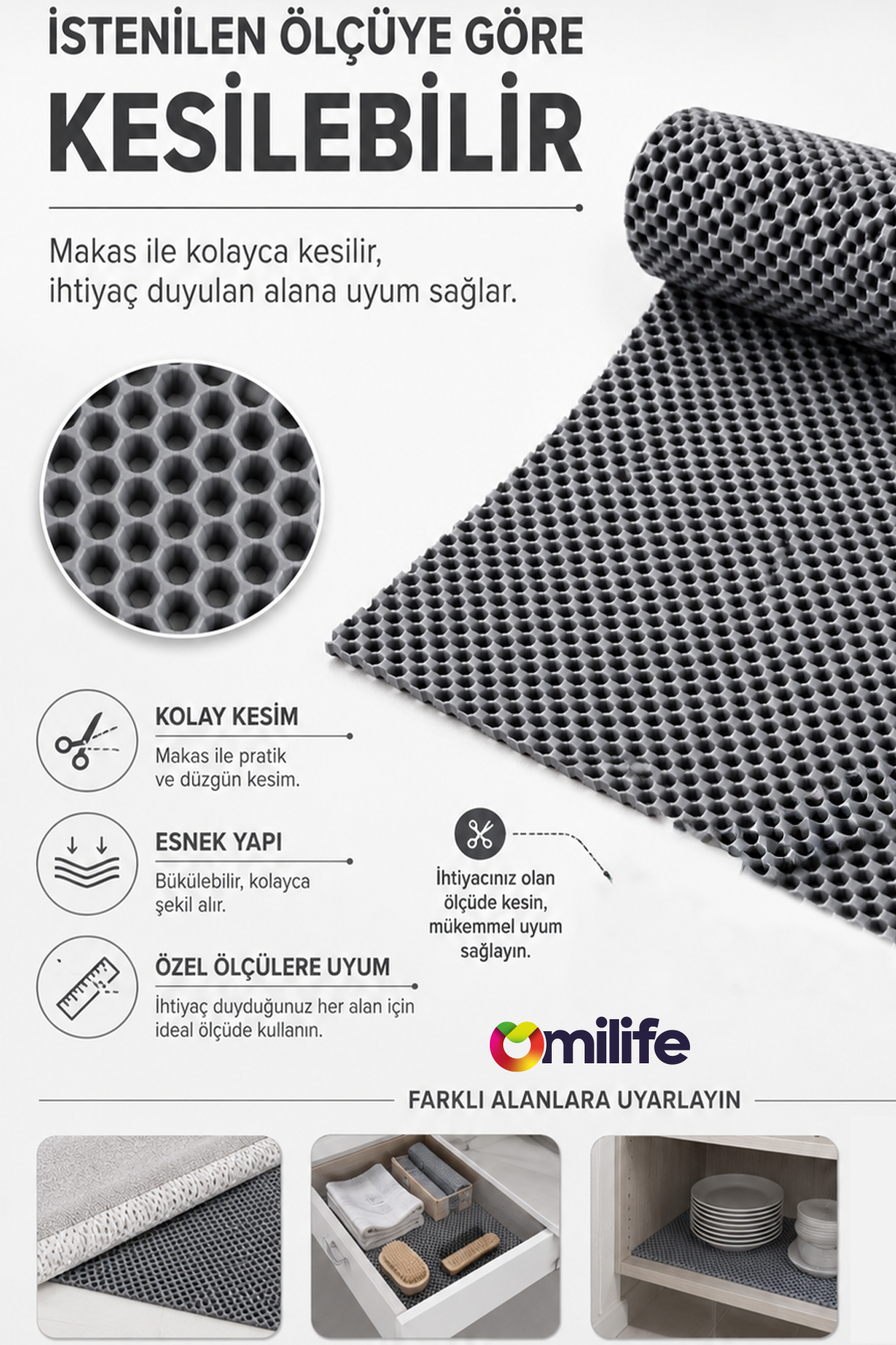 Gri Kalın Halı Kaydırmaz Halı Altı Örtü Kaymaz Zemin Koruyucu Taban Sabitleyici Ev Ofis Kullanımı