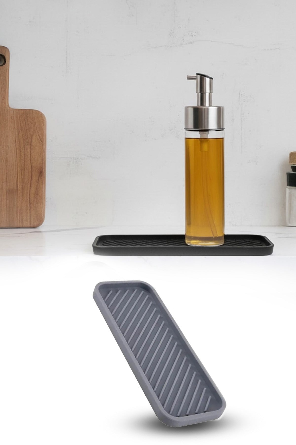 Gri Renk Silikon Yağdanlık Yağlık Sirkelik Altlığı Organizer Sunumluk Sabunluk Altlığı 23x10 Cm