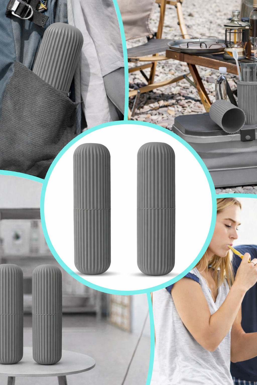 Gri Seyahat Tipi Organizer Taşıma Kabı Diş Fırçası Gözlük Makyaj Fırçası Kutusu 19 cm