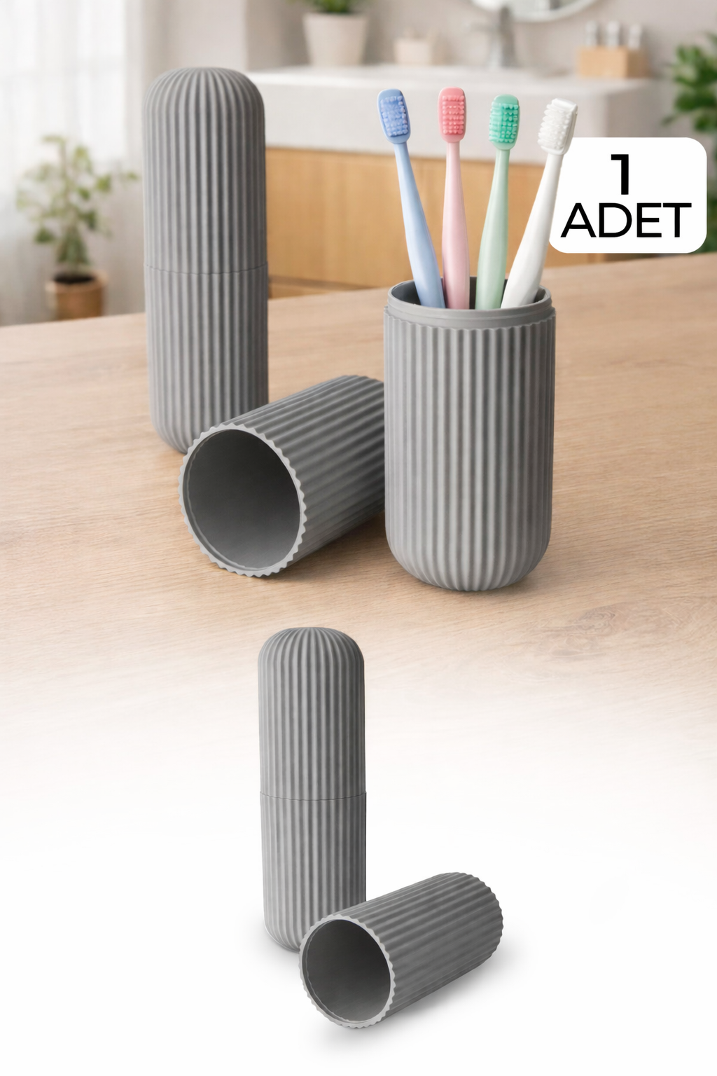 Gri Seyahat Tipi Organizer Taşıma Kabı Diş Fırçası Gözlük Makyaj Fırçası Kutusu 19 cm