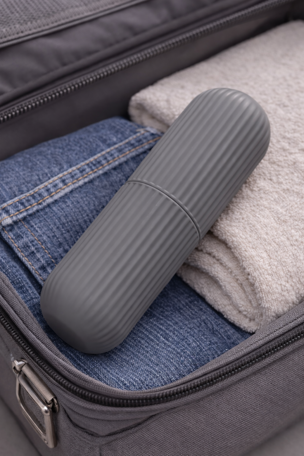 Gri Seyahat Tipi Organizer Taşıma Kabı Diş Fırçası Gözlük Makyaj Fırçası Kutusu 19 cm