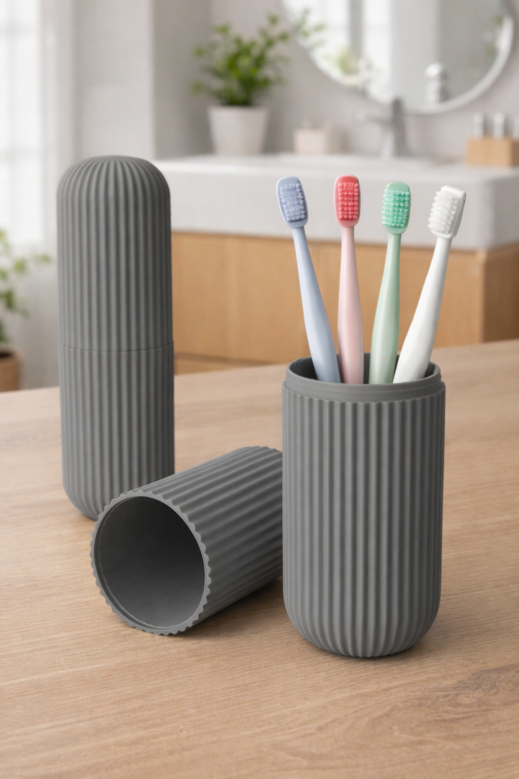 Gri Seyahat Tipi Organizer Taşıma Kabı Diş Fırçası Gözlük Makyaj Fırçası Kutusu 19 cm