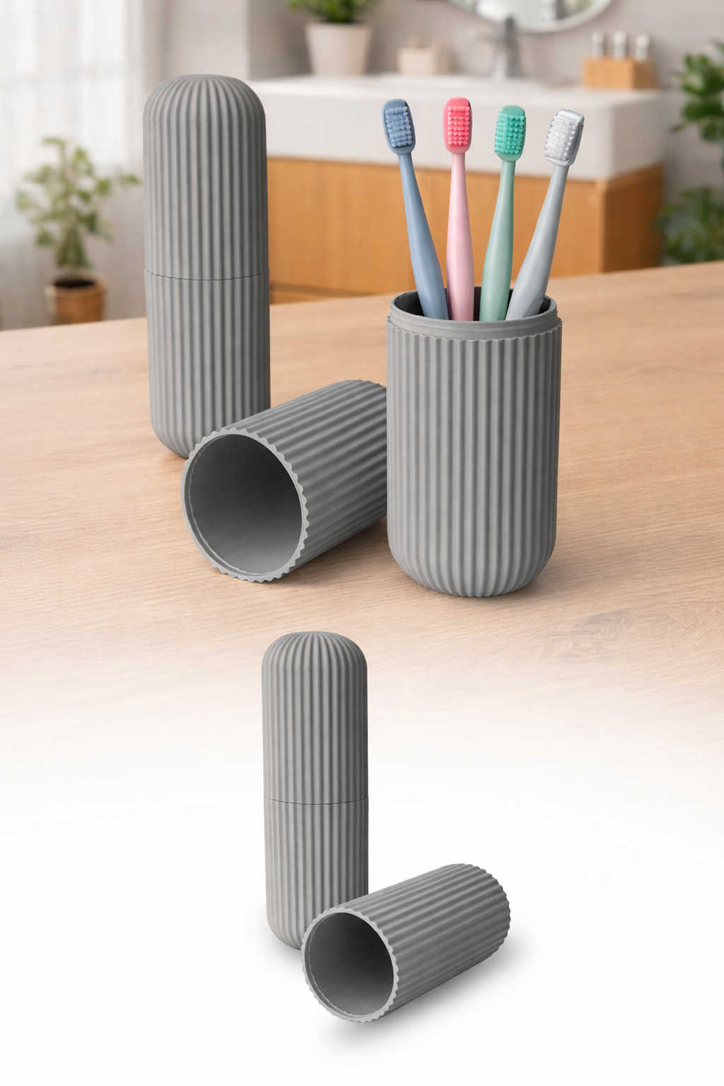 Gri Seyahat Tipi Organizer Taşıma Kabı Diş Fırçası Gözlük Makyaj Fırçası Kutusu 19 cm