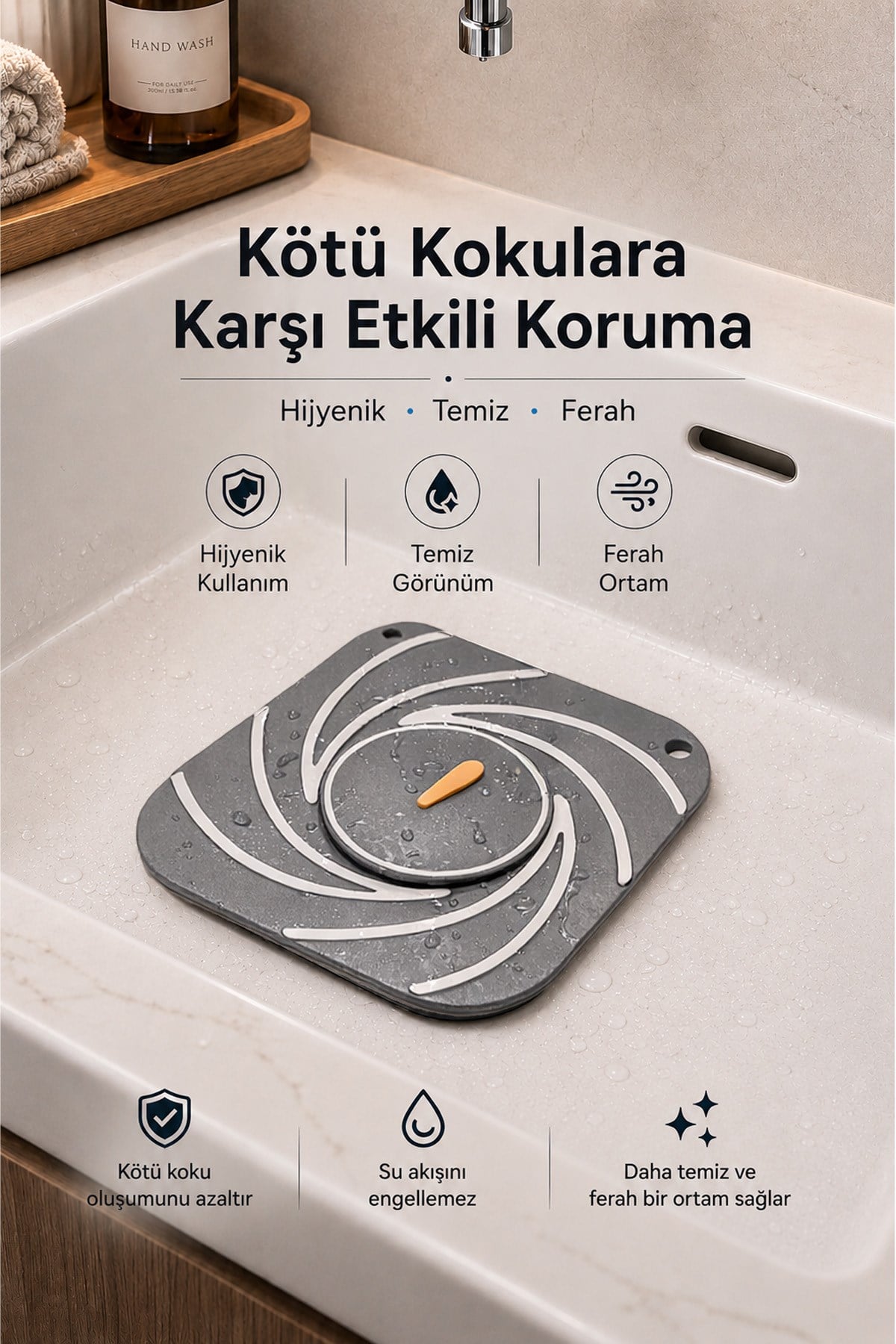 Gri Süzgeçli Silikon Lavabo Gider Kapağı Koku Önleyici Banyo Mutfak 15 cm