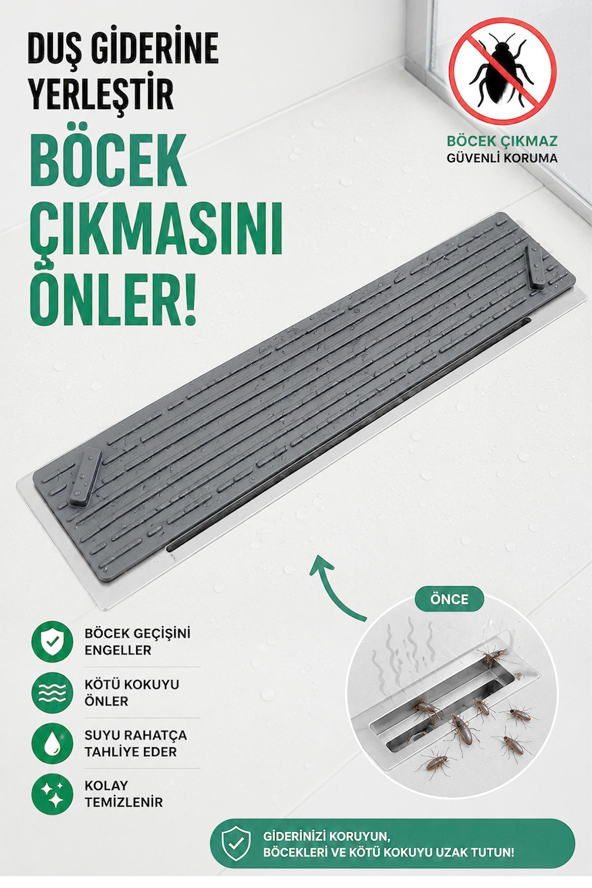 Gri Uzun Silikon Gider Kapağı Koku Önleyici Lavabo Banyo Mutfak Balkon Gider 37x11 cm
