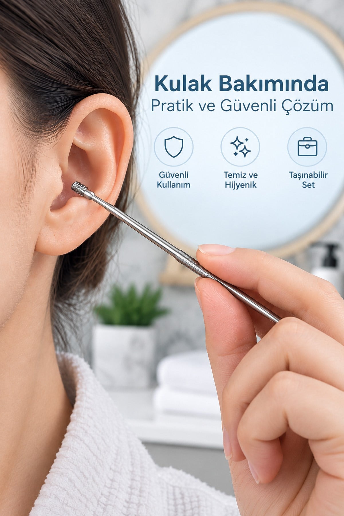 Gümüş Paslanmaz Çelik Kulak Temizleme Seti Spiral Kulak Kir Temizleme Aparatı Bakım Seti