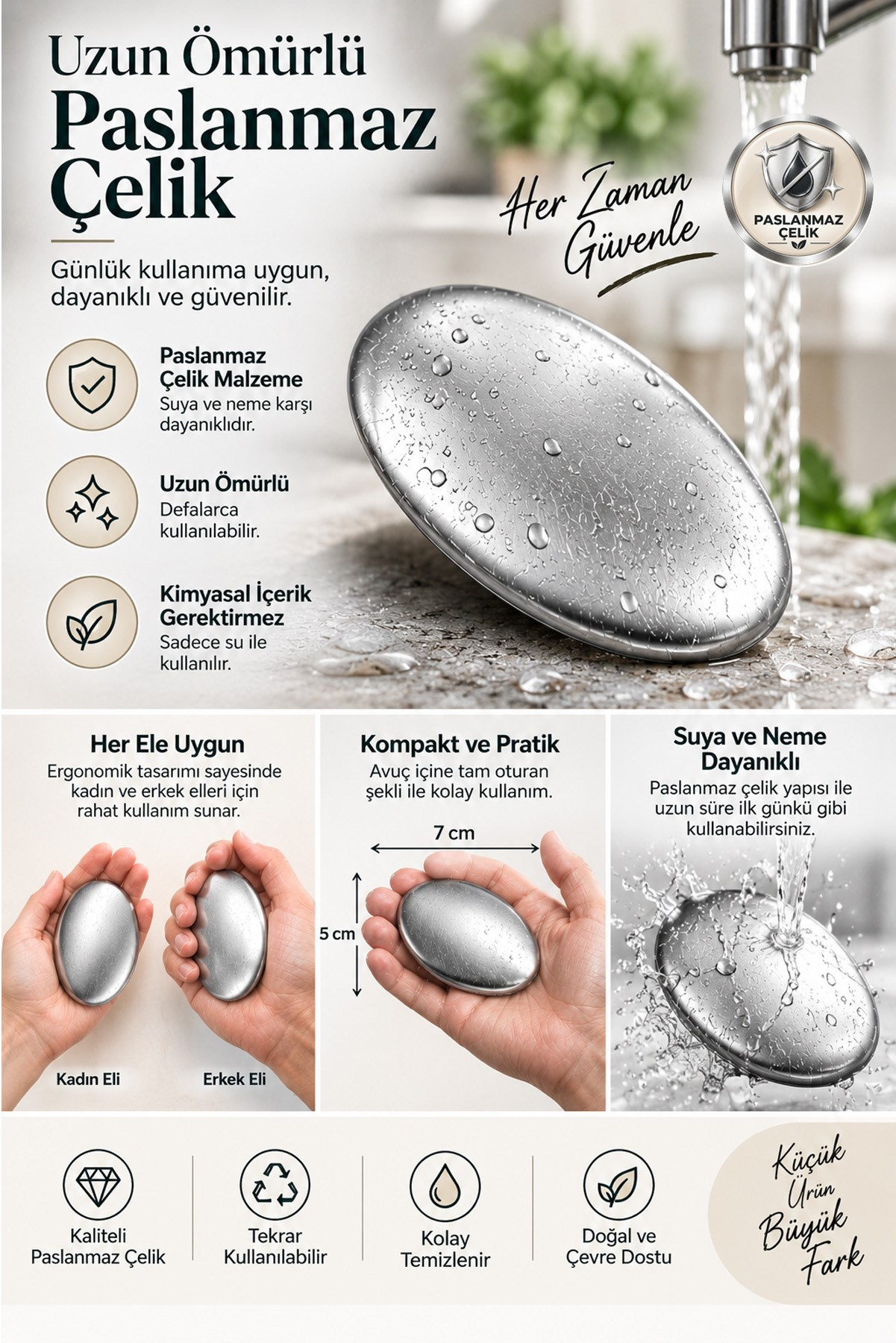 Gümüş Paslanmaz Çelik Sabun Metal Koku Giderici El Sarımsak Soğan Balık Kokusu Giderme Aparatı
