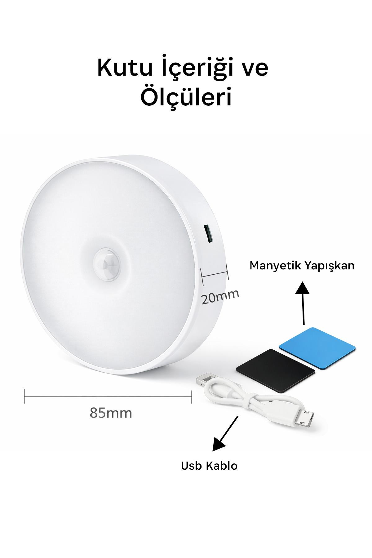 Hareket Sensörlü USB Şarjlı Beyaz LED Işık Pratik Sensörlü Lamba Kablosuz Taşınabilir Aydınlatma
