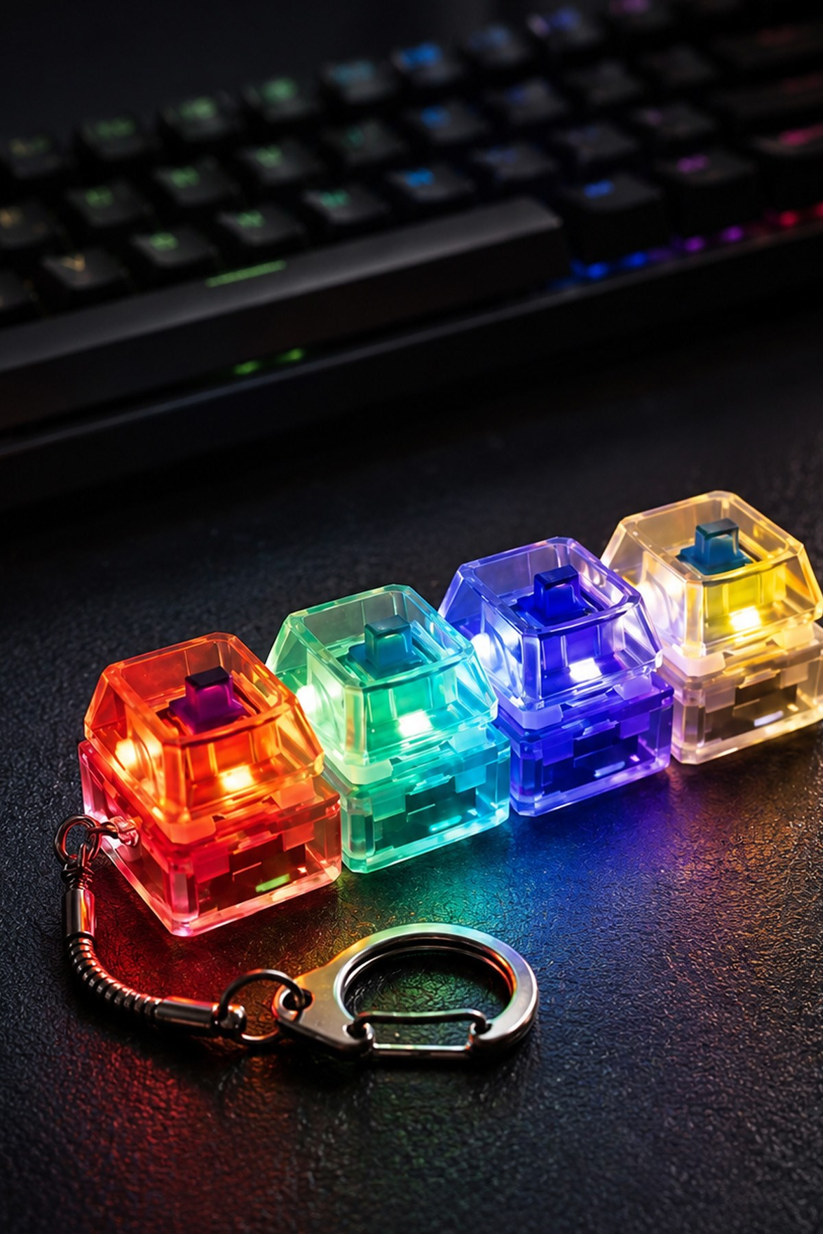Işıklı Click Sesli Stres Giderici Anahtarlık Mini Klavye Oyuncu Fidget Keychain
