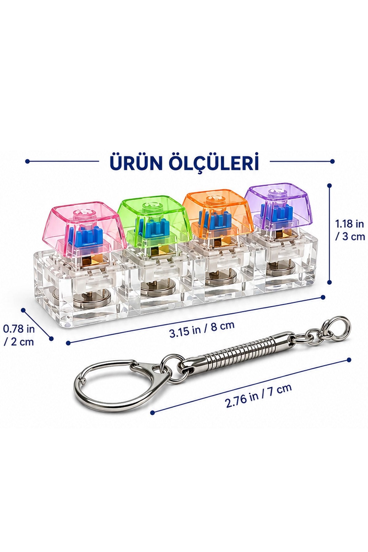 Işıklı Click Sesli Stres Giderici Anahtarlık Mini Klavye Oyuncu Fidget Keychain