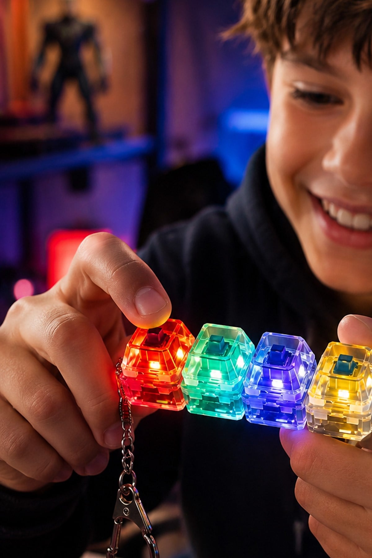 Işıklı Click Sesli Stres Giderici Anahtarlık Mini Klavye Oyuncu Fidget Keychain