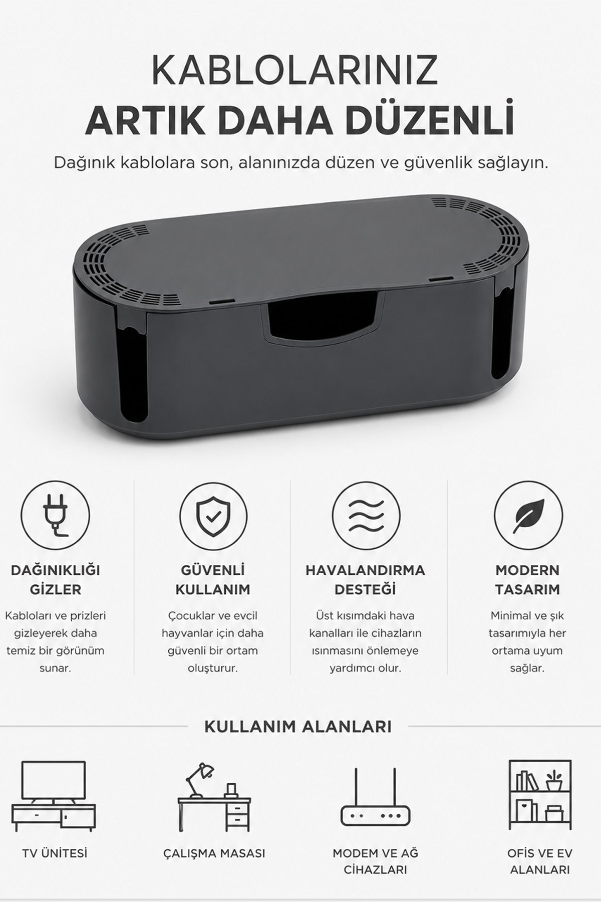 Kablo Düzenleyici Kablo Saklama Kutusu Çoklu Priz Kablo Organizer Kutusu Kapaklı