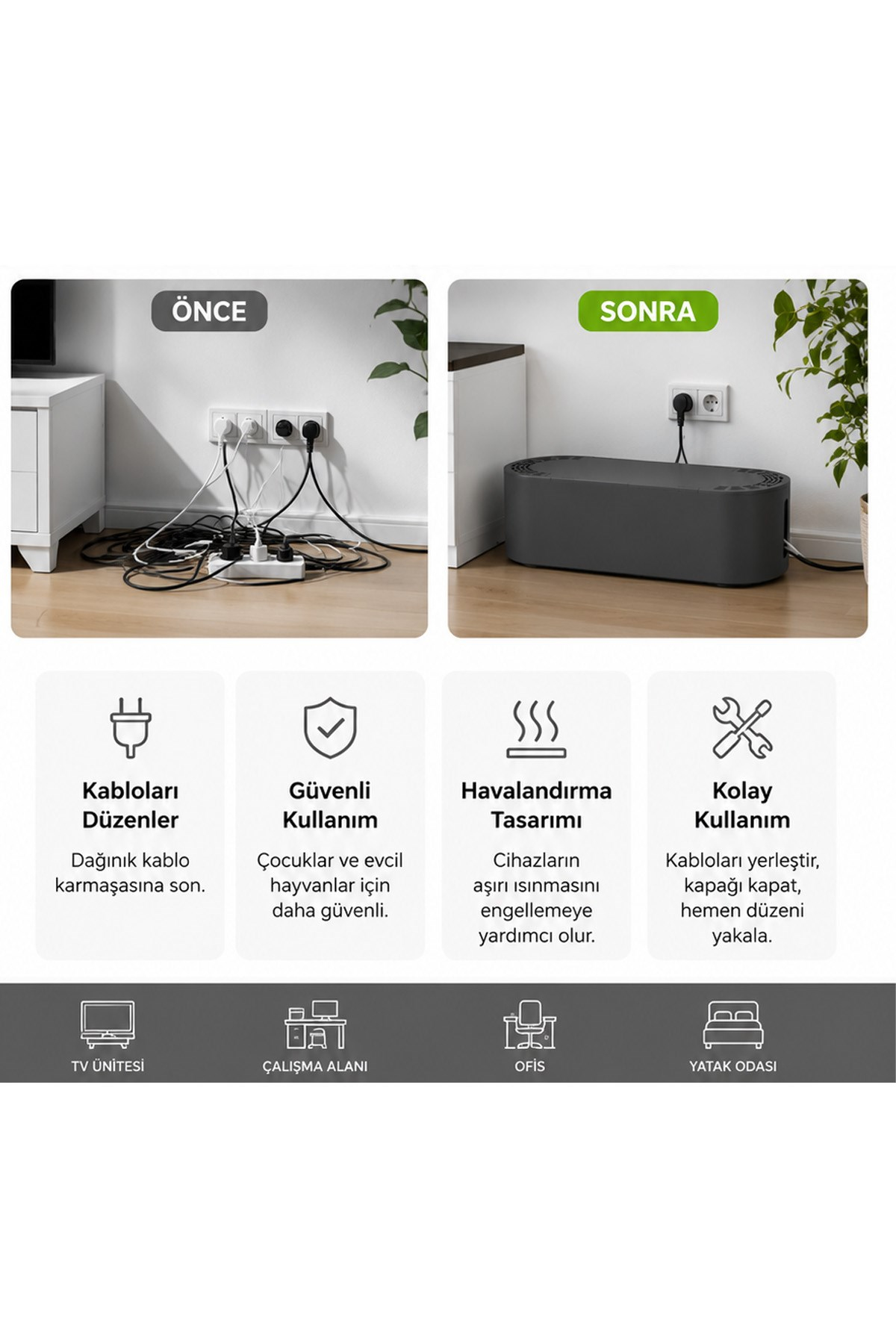 Kablo Düzenleyici Kablo Saklama Kutusu Çoklu Priz Kablo Organizer Kutusu Kapaklı
