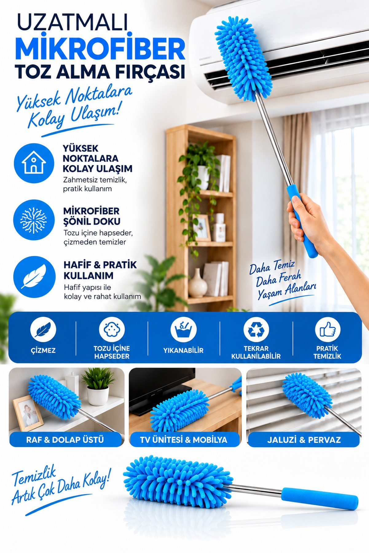 Karışık Renk Mikrofiber Makarna Mop Toz Alma Paspası Tüy Toplayıcı Çok Amaçlı Temizlik Mopu