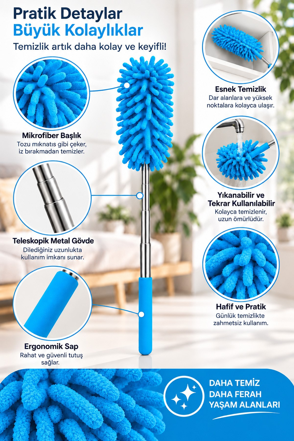 Karışık Renk Mikrofiber Makarna Mop Toz Alma Paspası Tüy Toplayıcı Çok Amaçlı Temizlik Mopu