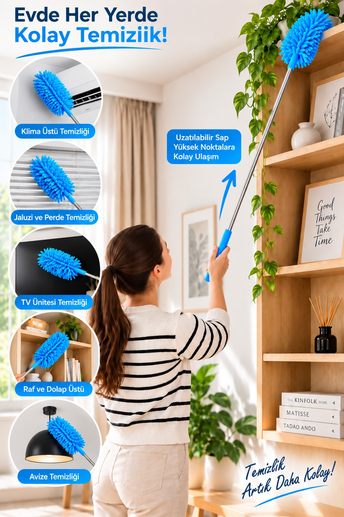 Karışık Renk Mikrofiber Makarna Mop Toz Alma Paspası Tüy Toplayıcı Çok Amaçlı Temizlik Mopu