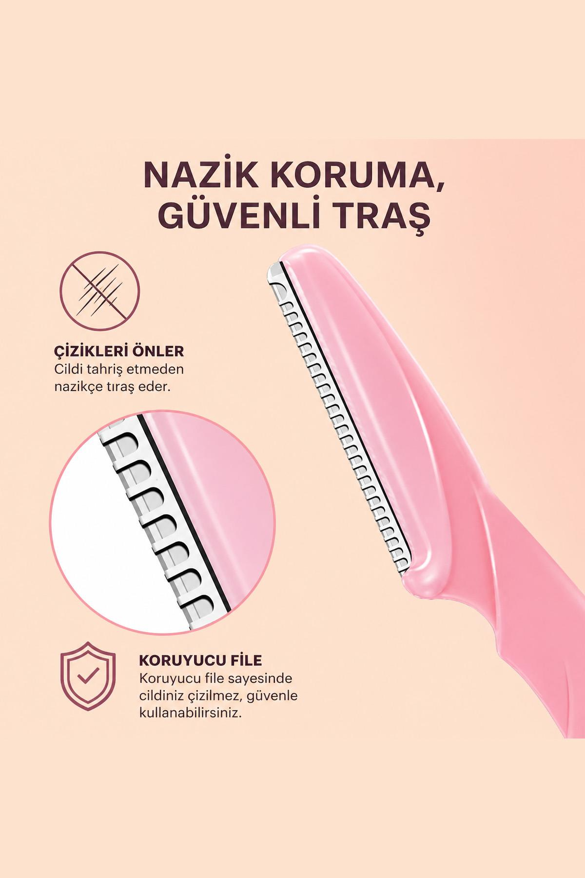 Kaş Usturası 3lü Set Hassas Tüy Alma Yüz Usturası Kaş Bıyık Düzeltme Aparatı Pratik