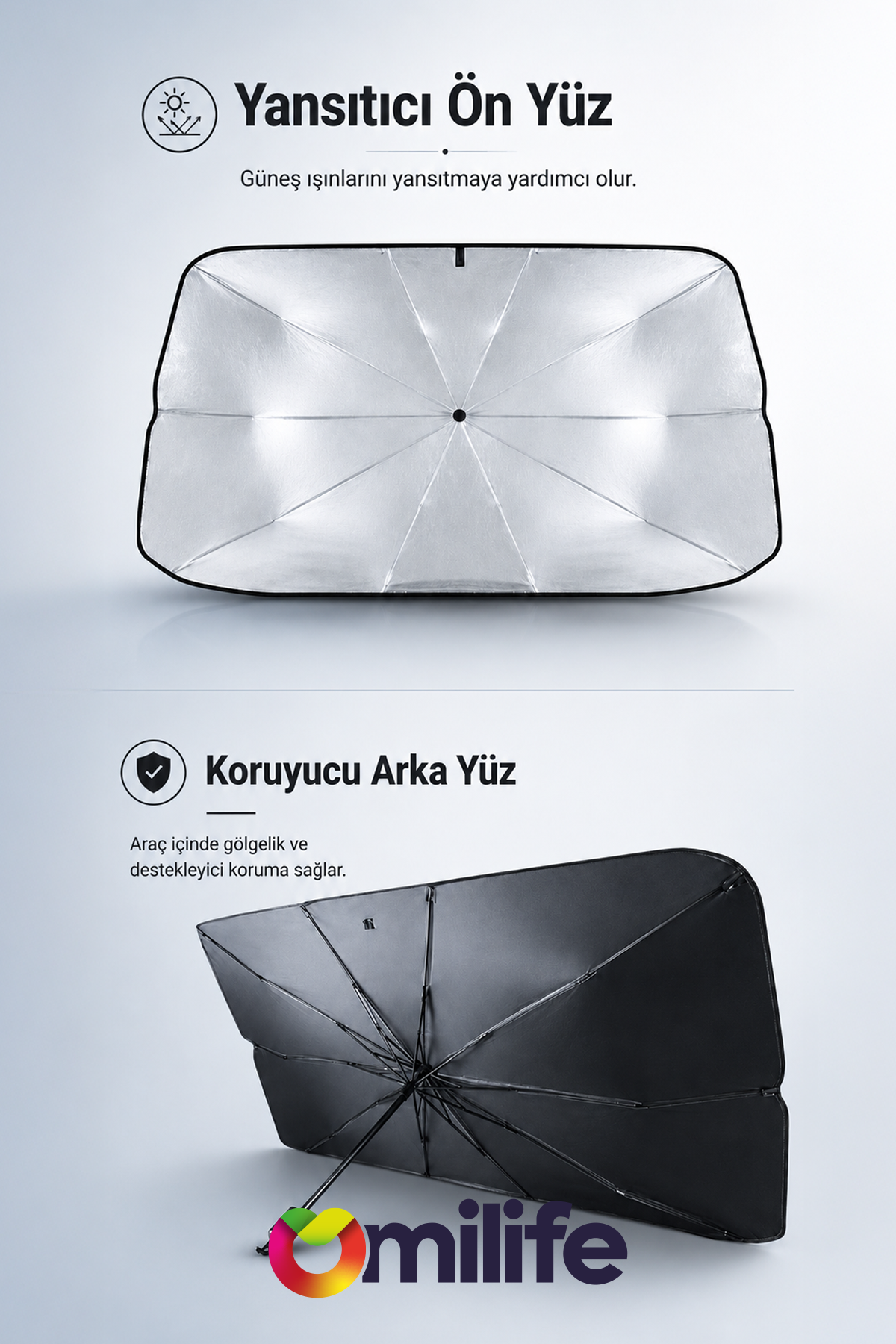 Katlanabilir Araç Ön Cam Güneşliği Şemsiye Tip Oto Güneş Koruyucu 130 x 70 cm