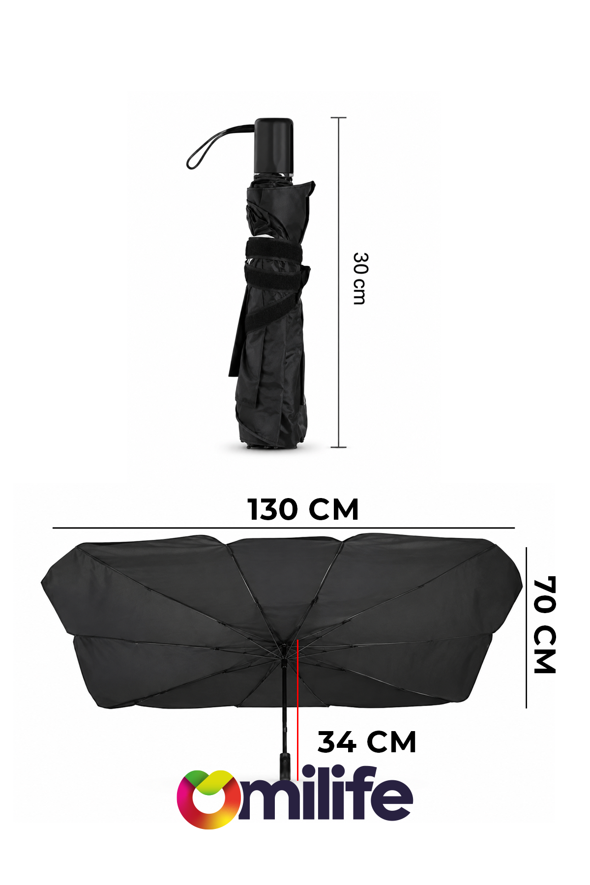 Katlanabilir Araç Ön Cam Güneşliği Şemsiye Tip Oto Güneş Koruyucu 130 x 70 cm