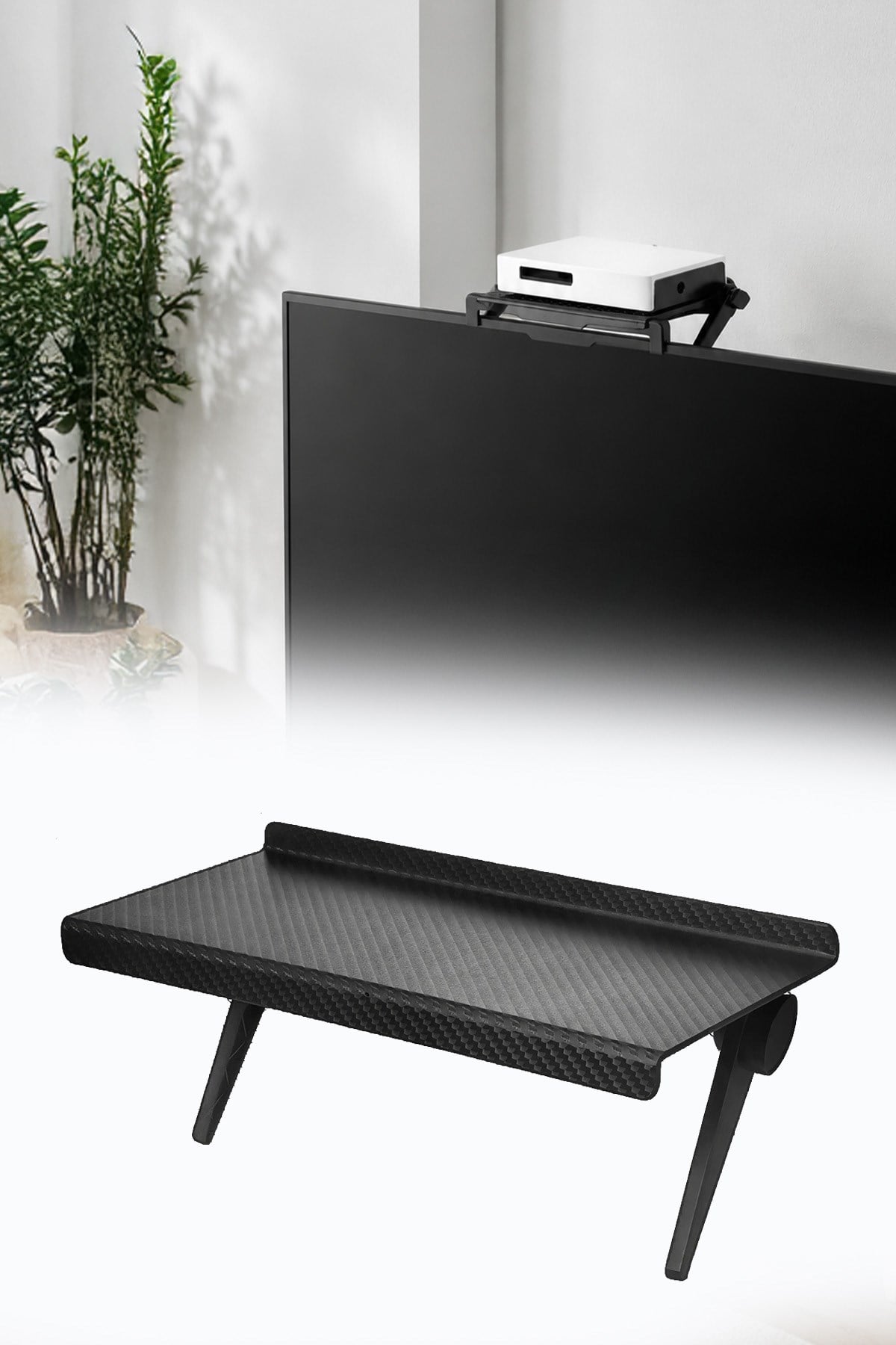 Katlanabilir Televizyon Üstü Raf Ekran Monitör Organizer Stand Kumanda Rafı 26x11,5 cm