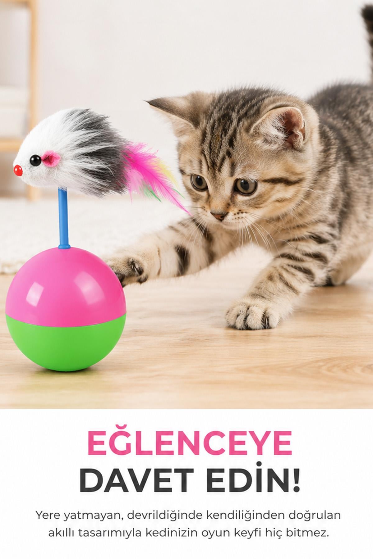 Kedi Oyuncağı Hacıyatmaz Fare Oyuncak Denge Topu Hareketli Eğlenceli Dayanıklı Kedi Ürünü