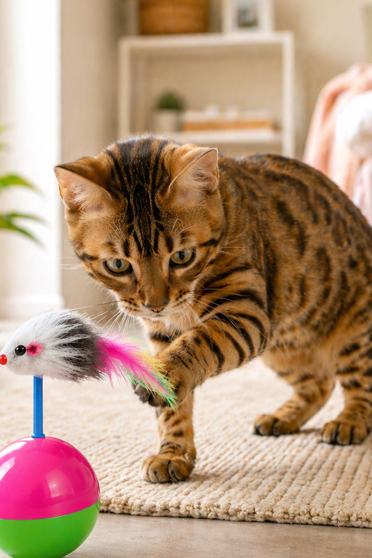 Kedi Oyuncağı Hacıyatmaz Fare Oyuncak Denge Topu Hareketli Eğlenceli Dayanıklı Kedi Ürünü