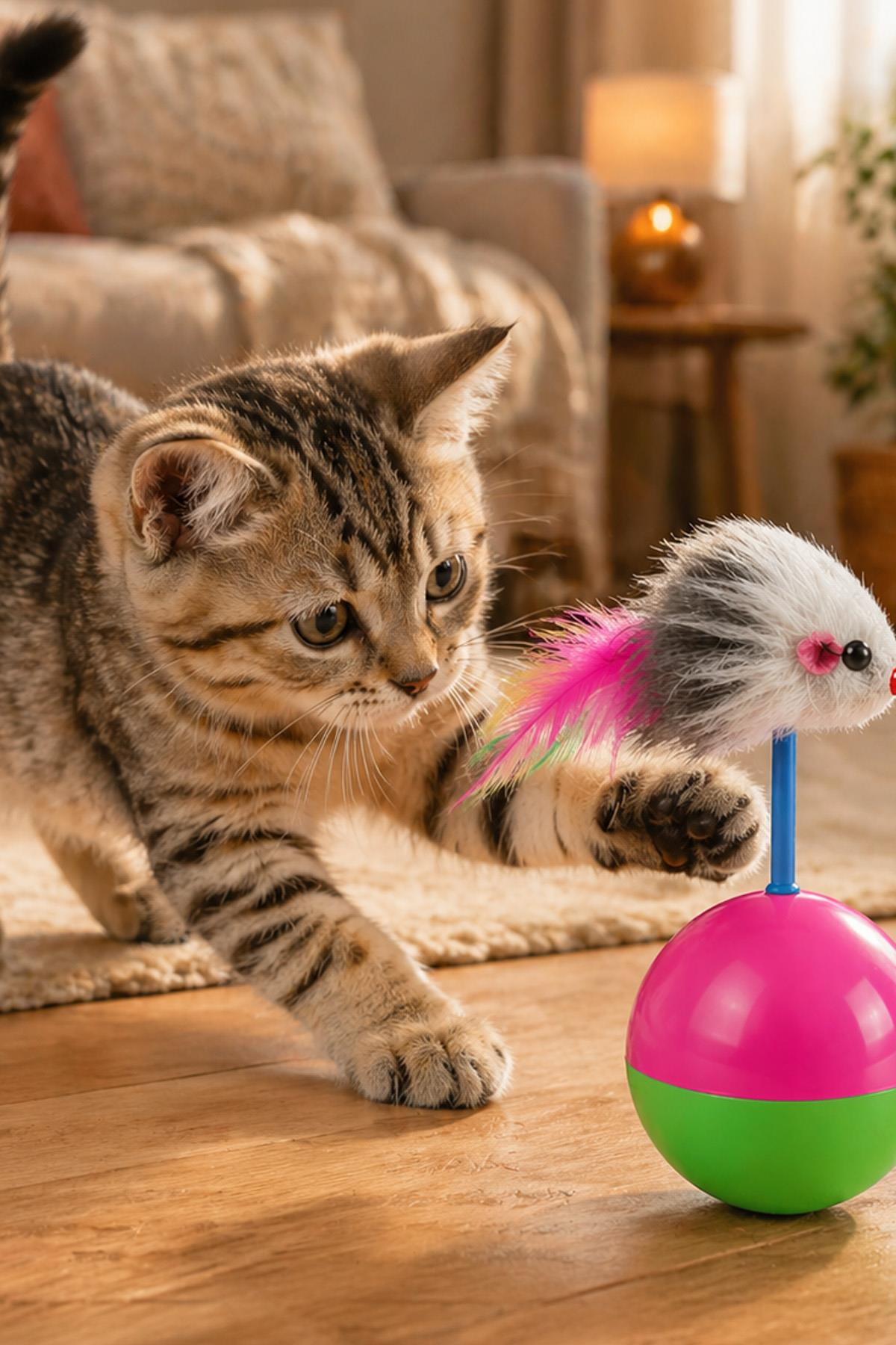 Kedi Oyuncağı Hacıyatmaz Fare Oyuncak Denge Topu Hareketli Eğlenceli Dayanıklı Kedi Ürünü