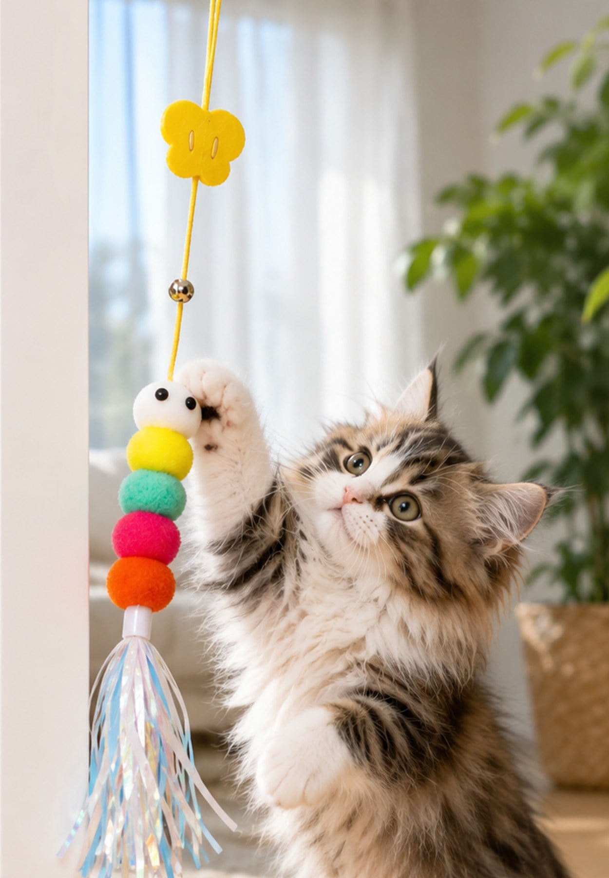 Kedi Oyuncağı Kapıya Asılan Zilli İnteraktif Kedi Oltası Vantuzlu Esnek İpli Oyuncak